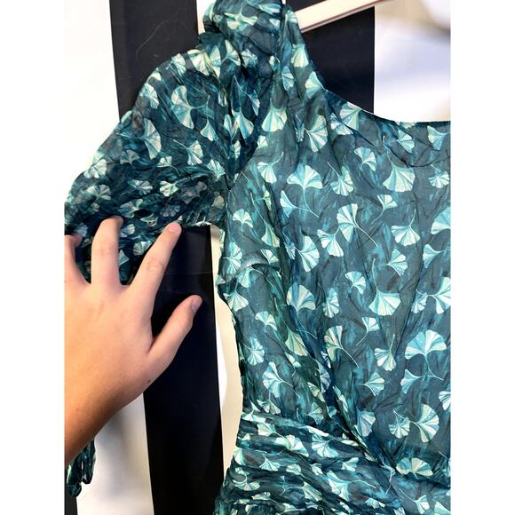 RACHEL ZOE Dolores Boat Neck Ruched Sleeve Chiffon Mini Dress Size XS $385 - Picture 7 of 11